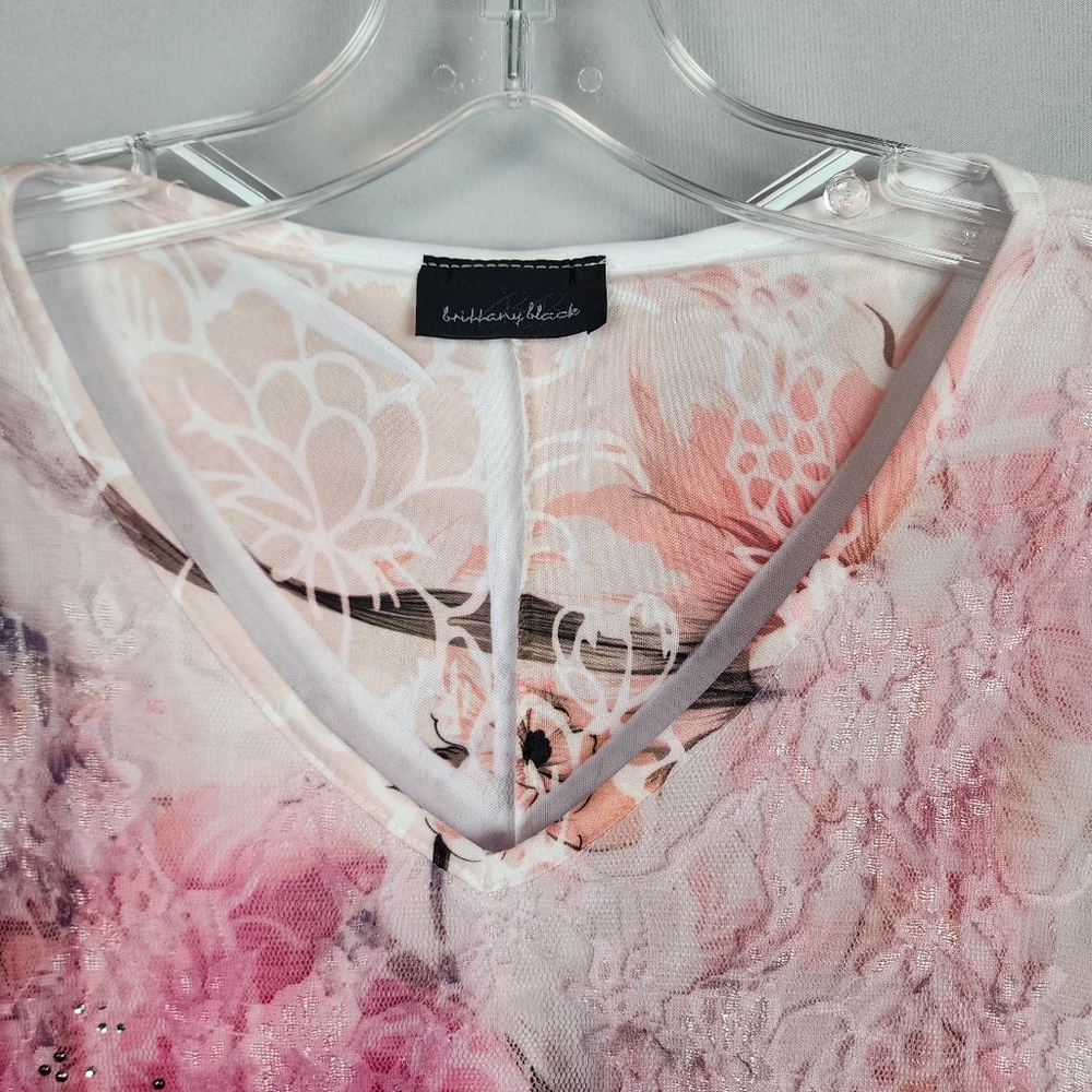 Brittany Black Shirt - Pink White - Layered - Lace Sleeves - Size Large - Picture 5 of 6